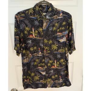 Batik Bay Hawaiian Shirt Small Black Island Print Rayon Button Down